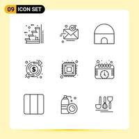 Mobile Interface Outline Set of 9 Pictograms of money increase ok growth islamic building Editable Vector Design Elements