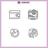 Pack of 4 Modern Filledline Flat Colors Signs and Symbols for Web Print Media such as cash diagram investment coins pie Editable Vector Design Elements