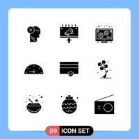 Set of 9 Commercial Solid Glyphs pack for finance gauge advertisement dash promotion Editable Vector Design Elements
