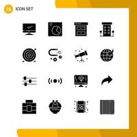 Universal Icon Symbols Group of 16 Modern Solid Glyphs of business store archive shops house Editable Vector Design Elements