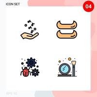paquete de 4 signos y símbolos de colores planos de línea de relleno modernos para medios de impresión web, como elementos de diseño de vectores editables de equipo de canoa de roca de bicho de puño