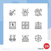 Pack of 9 Modern Outlines Signs and Symbols for Web Print Media such as construction education chart study markiting Editable Vector Design Elements