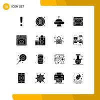 User Interface Pack of 16 Basic Solid Glyphs of home page web space seo stage Editable Vector Design Elements