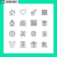 Group of 16 Outlines Signs and Symbols for done supermarket like shopping search Editable Vector Design Elements