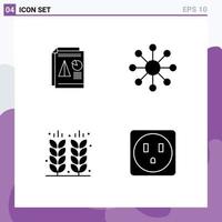 Modern Set of 4 Solid Glyphs and symbols such as report farm chart neuron field Editable Vector Design Elements