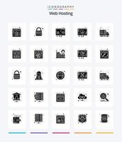 Creative Web Hosting 25 Glyph Solid Black icon pack  Such As web server. online. computer. internet. storage vector