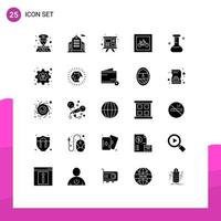 Pack of 25 creative Solid Glyphs of laboratory chemical team vehicles parking Editable Vector Design Elements