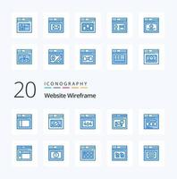 20 Website Wireframe Blue Color icon Pack like web page web links page vector