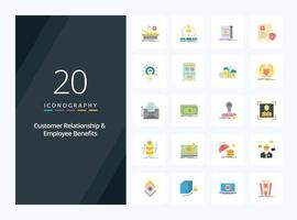 20 Customer Relationship And Employee Benefits Flat Color icon for presentation vector