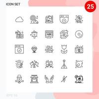 Mobile Interface Line Set of 25 Pictograms of money budget bomb security cam Editable Vector Design Elements