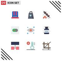 User Interface Pack of 9 Basic Flat Colors of gym eyes food eye switch Editable Vector Design Elements