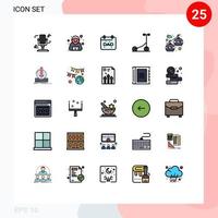 25 User Interface Filled line Flat Color Pack of modern Signs and Symbols of addition transportation date cable car sport Editable Vector Design Elements