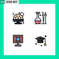 Group of 4 Filledline Flat Colors Signs and Symbols for guacamole design education school application Editable Vector Design Elements