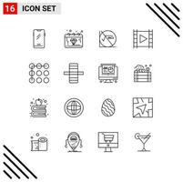 paquete de iconos de vector de stock de 16 signos y símbolos de línea para elementos de diseño de vector editables de fórmula matemática de medios de gemas de reproductor multimedia