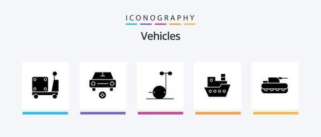 paquete de iconos de glifo 5 de vehículos que incluye panzer. cañón. motor. buque. buque de vapor. diseño de iconos creativos vector