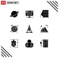 9 Solid Glyph concept for Websites Mobile and Apps rocket unicorn startup serving target darts Editable Vector Design Elements