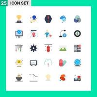 Pack of 25 Modern Flat Colors Signs and Symbols for Web Print Media such as globe color error circles rainy Editable Vector Design Elements