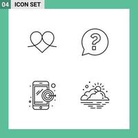 Set of 4 Modern UI Icons Symbols Signs for gift dartboard like mark mobile Editable Vector Design Elements