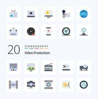 20 Video Production Flat Color icon Pack like digital audio editor audio editing photo editing vintage radio radio vector