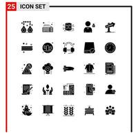 Set of 25 Commercial Solid Glyphs pack for direction user database lock monitoring Editable Vector Design Elements