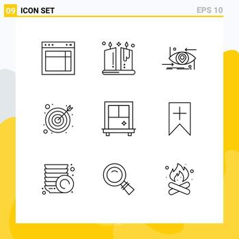 conjunto de 9 iconos modernos de la interfaz de usuario símbolos signos para el objetivo de la ventana flecha ornamental ciencia elementos de diseño vectorial editables vector