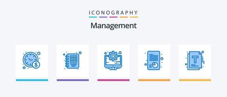 paquete de iconos de administración azul 5 que incluye optimización. expediente. administración. documento. informe. diseño de iconos creativos vector