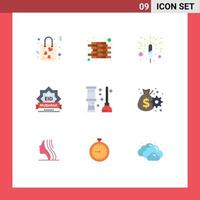 Modern Set of 9 Flat Colors Pictograph of bath toilet fireworks decoration stamp Editable Vector Design Elements