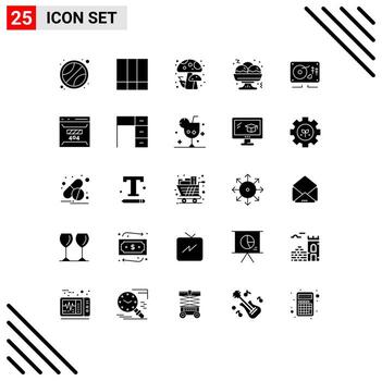 25 glifos sólidos universales establecidos para aplicaciones web y móviles desarrollan corazón bosque amor rápido elementos de diseño vectorial editables vector