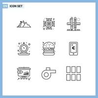 9 Thematic Vector Outlines and Editable Symbols of time old stationary clock drawing Editable Vector Design Elements