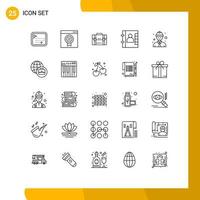 Line Pack of 25 Universal Symbols of phone book briefcase suitcase marketing Editable Vector Design Elements