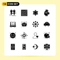 16 Thematic Vector Solid Glyphs and Editable Symbols of internet smart basic sharing knowledge Editable Vector Design Elements