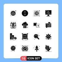 Mobile Interface Solid Glyph Set of 16 Pictograms of equity installation scrum install download Editable Vector Design Elements