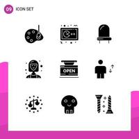 Modern Set of 9 Solid Glyphs Pictograph of open executive console director business Editable Vector Design Elements