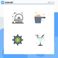 Modern Set of 4 Flat Icons Pictograph of breakfast energy cup gauge power Editable Vector Design Elements