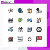 16 User Interface Flat Color Filled Line Pack of modern Signs and Symbols of card gadgets secure electronics camcorder Editable Creative Vector Design Elements