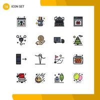 Modern Set of 16 Flat Color Filled Lines Pictograph of atom web lock house protected browser information security Editable Creative Vector Design Elements