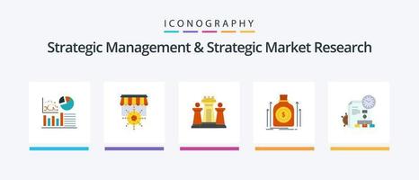 gestión estratégica e investigación de mercado estratégica flat 5 icon pack incluyendo préstamo. dólar. ajedrez. dinero. tecnología. diseño de iconos creativos vector