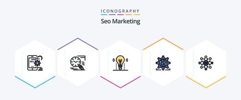 Seo Marketing 25 FilledLine icon pack including world. setting. history. science. light vector