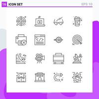 Set of 16 Commercial Outlines pack for hardware devices love computers line Editable Vector Design Elements