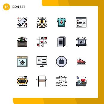 conjunto moderno de 16 líneas rellenas de color plano pictografía del kit de desarrollo verde desarrollar comprobar elementos de diseño de vectores creativos editables