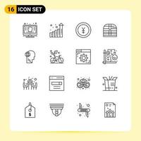 User Interface Pack of 16 Basic Outlines of globe security currency ireland box Editable Vector Design Elements