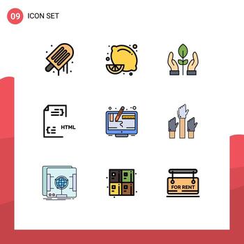 9 iconos creativos signos y símbolos modernos de desarrollo de conservación de archivos informáticos codificación elementos de diseño vectorial editables vector