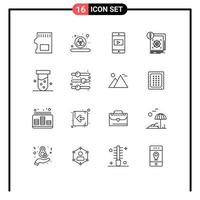 16 Thematic Vector Outlines and Editable Symbols of lab alert mobile information standard Editable Vector Design Elements