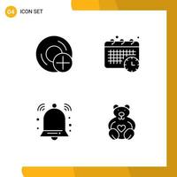 Pack of 4 Modern Solid Glyphs Signs and Symbols for Web Print Media such as add alert disc schedule notification Editable Vector Design Elements
