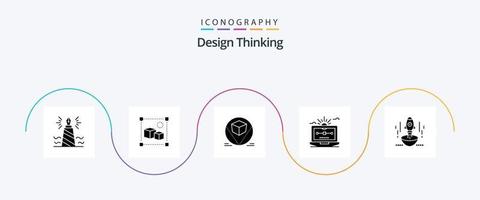 Design Thinking Glyph 5 Icon Pack Including computer. file. processing. drawing. store vector