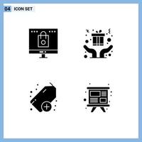 Mobile Interface Solid Glyph Set of 4 Pictograms of bag add shop christmas tag Editable Vector Design Elements