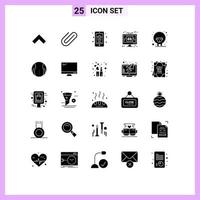 User Interface Pack of 25 Basic Solid Glyphs of easter technology auction media computer Editable Vector Design Elements