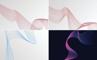 conjunto de 4 líneas de ondas abstractas de fondo de patrón de onda geométrica vector