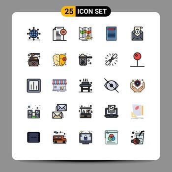 conjunto moderno de 25 colores planos y símbolos de línea rellena como elementos de diseño de vectores editables de notificación de educación de documentos rojos de correo