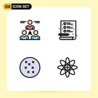 4 Thematic Vector Filledline Flat Colors and Editable Symbols of connect atom team process science Editable Vector Design Elements